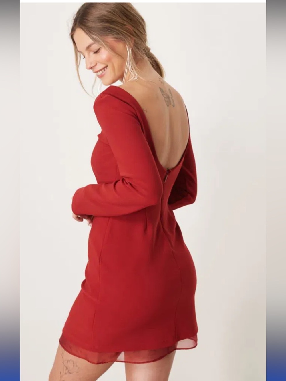 Abercrombie & Fitch Deep Red Long-Sleeve Scoop Neck Dress